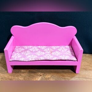 Pink Miniature Dollhouse Sofa with Patterned Cushion